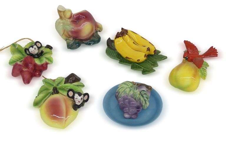 Group of Ceramic Fruit Wall Pockets - Ucagco, Royal Copley, and Others image