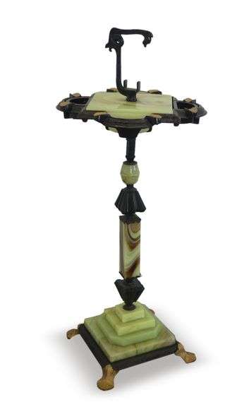 UV Reactive Green Onyx Art Deco Ashtray Stand See Photos image