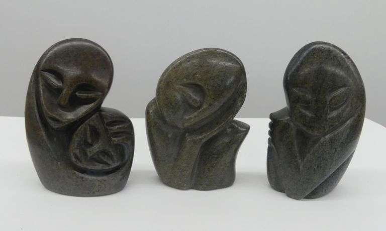 Set of Three Carved Stone Figurines image