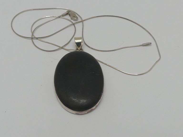 Sterling Silver Necklace with Large Stone Pendant. 18 in. chain image