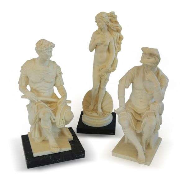 Three Classical Alabaster Statuettes - Venus, Bacchus, and Seated Roman Man image