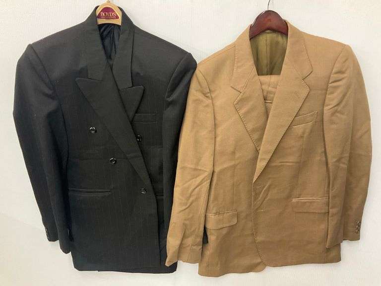 Two Men's 2-Piece Suits - Pinstripe and Taupe image
