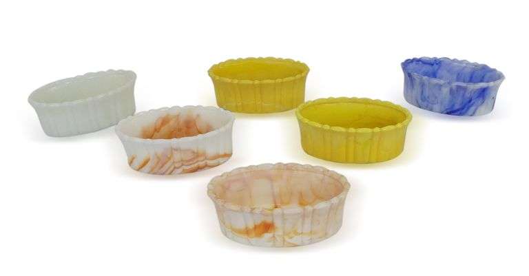 Six Akro Agate Glass Ramekins or Candle Holders image