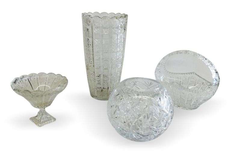 Etched Glass Vases and Bowl image