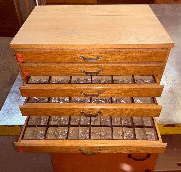 Wooden Cabinet with Assorted Letter Press Type  ... 13 x 16 x 22 in. image