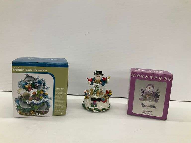 Avon Musical Snowman Water Globe & New Dolphin Water Fountain and Snowman Waterball image