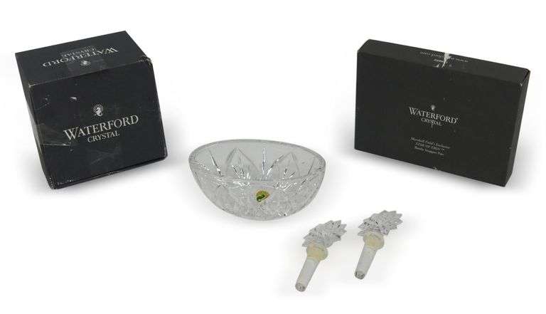 Waterford Crystal Bowl and Bottle Stoppers... Original Boxes Included image