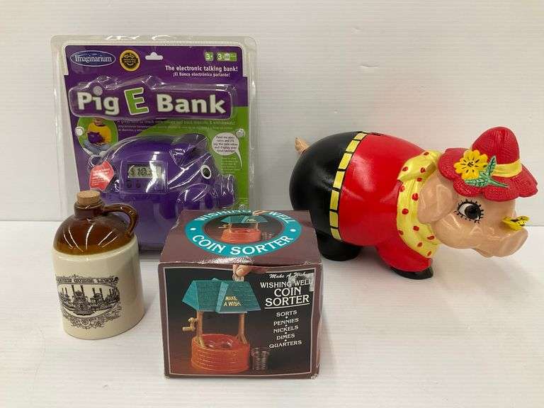 Pig Banks, Wishing Well Coin Sorter and Memphis Queen Lines Jug Bank image