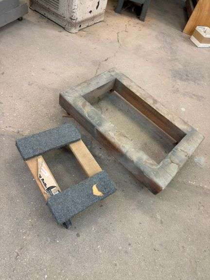 Two Wooden 4 wheel Dollys ... Larger Dolly measures 7 x 31 x 21 in. image