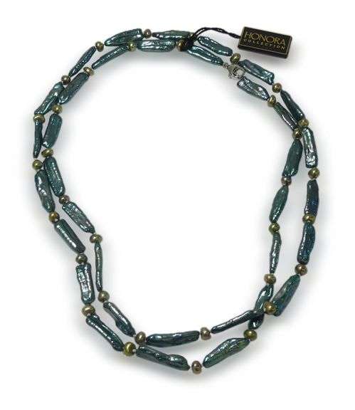 Honora Cultured Freshwater Biwa Stick Green/Blue Pearl Necklace with Sterling Silver Clasp image