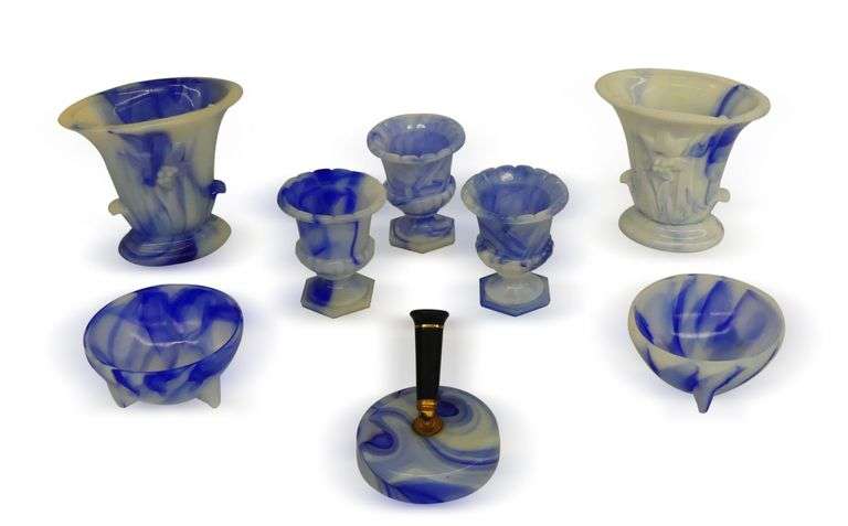 Assorted Blue Swirl Glass Vases and Pen Holder image