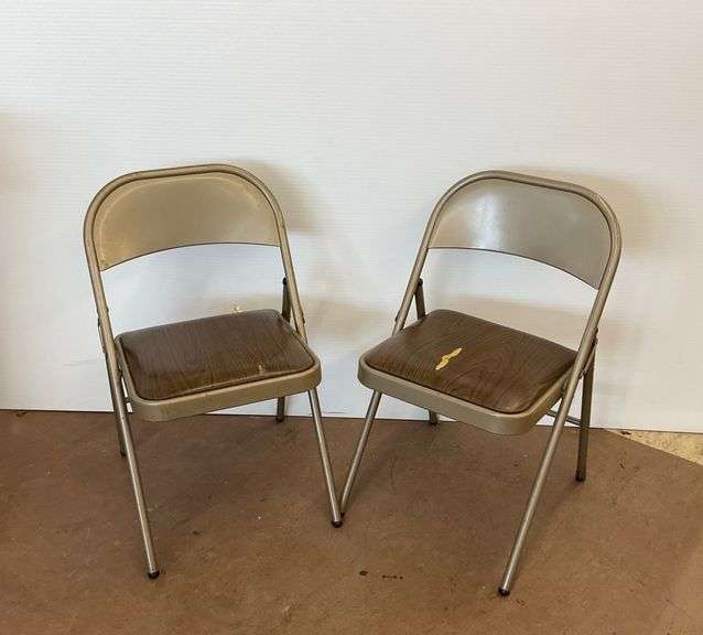 Pair of Metal Folding Chairs... seats have rips image