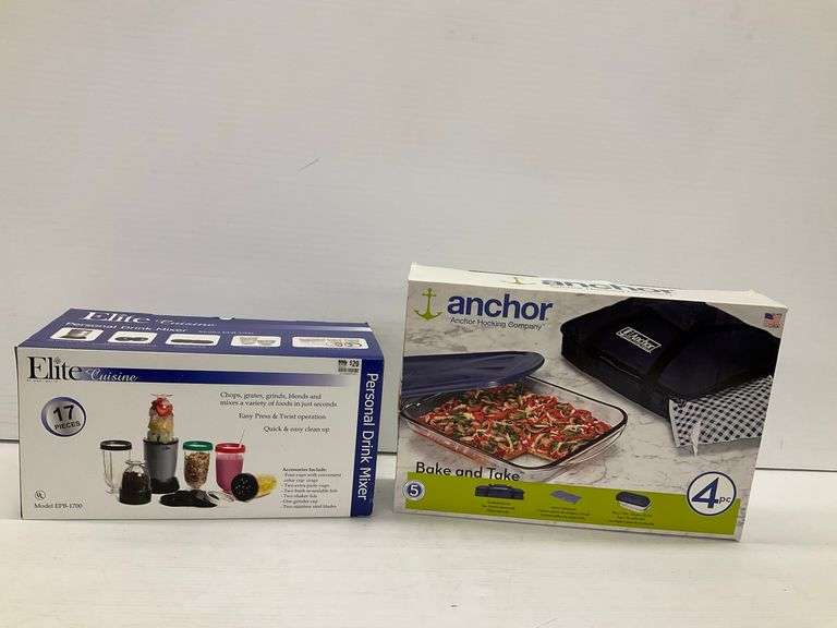 New Elite Cuisine Personal Drink Mixer & Anchor Hocking Bake and Take Set image