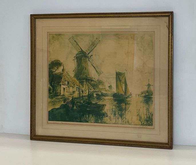 Framed "River in Flanders" Print, Copyright 1935 by I.M. Co. image