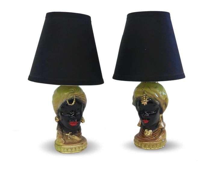 Pair of MCM Blackamoor Head Bust Lamps image
