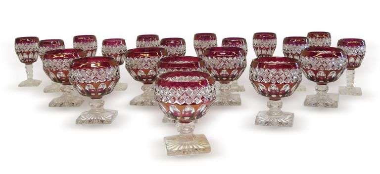 Set of 20 Cranberry Red and Clear Stemmed Glasses image