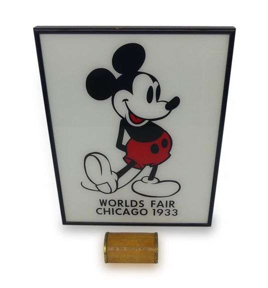 1933-1934 Chicago World's Fair Mickey Mouse Souvenir Box and Sign image