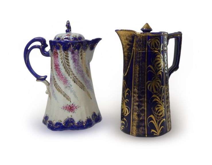 Pair of Porcelain Chocolate Pots with Floral and Gold Accents image