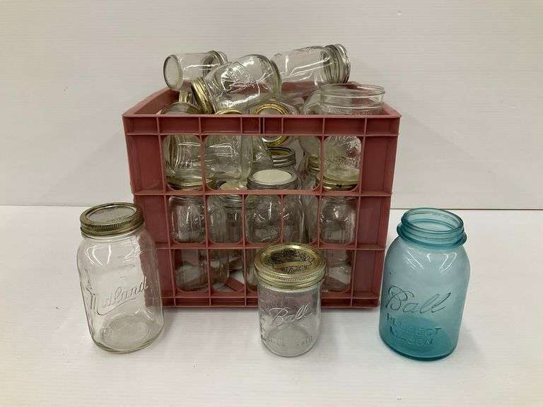 Group of Mason Jars in Crate image