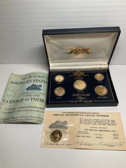 1999 U.S. Historical Legal Tender Coin Set - 24K Gold Plated image