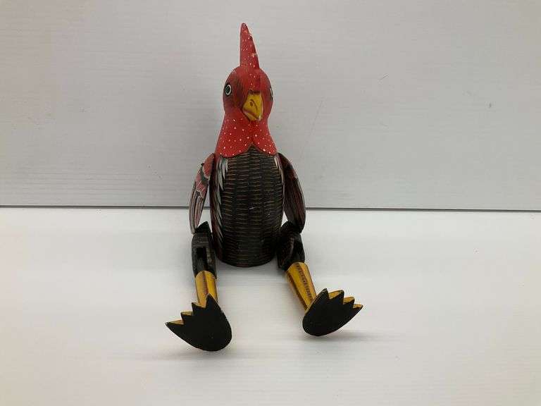 Hand Carved Wooden Jointed Rooster Folk Art image