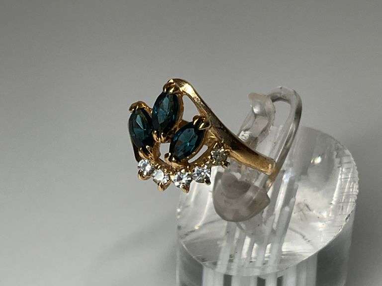 18K Gold Filled Ring with Blue and Clear Stones...Size 6.5 image