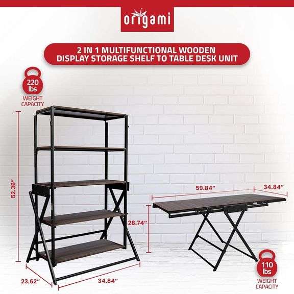 Origami 2-in-1 Multifunctional Wooden Display Storage Shelf/Table Desk Unit image