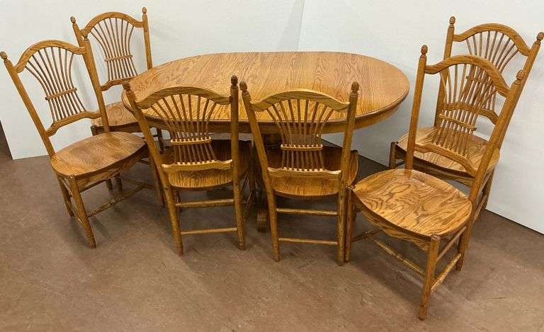Oak Pedestal Dining Table with Six Chairs image