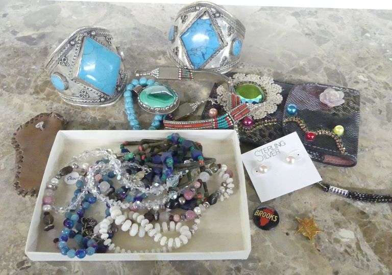 Sterling Silver Earrings, Decorative Wallet, and Other Jewelry image