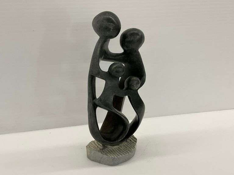 Hand Carved Stone Family Sculpture Signed Prujuwa 2015 image