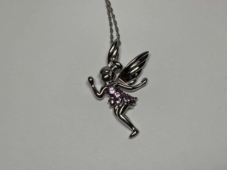 Sterling Silver Fairy Pendant Necklace with Colored Stone Accents image