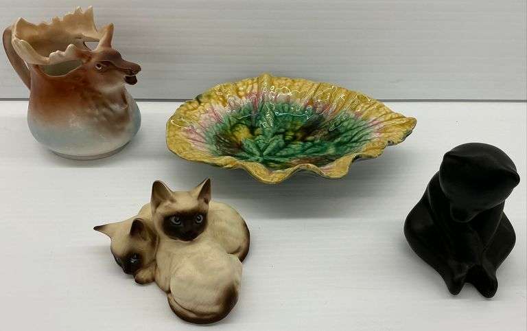 Figural Pottery Collection: Beswick Cats, Majolica Tray, Moose Creamer & Pigeon Forge Bear image