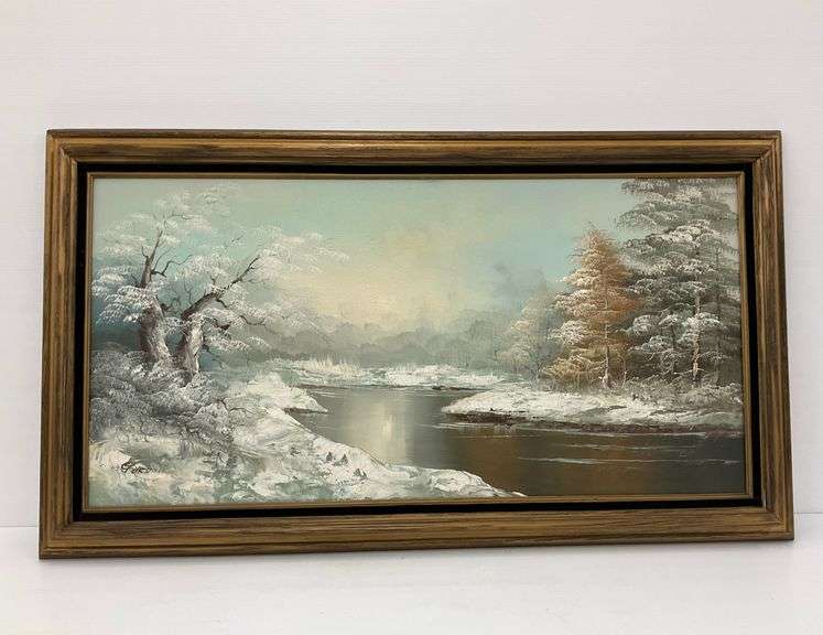 Framed Winter Landscape Painting Signed Gordon...see photos image