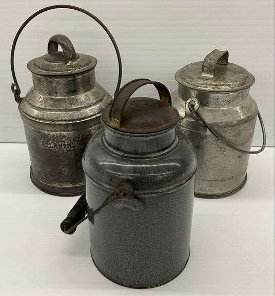 Group of Three Vintage Metal Cream Pails image