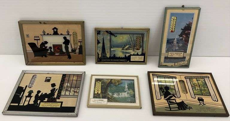 Six Vintage Framed Advertising Thermometers image
