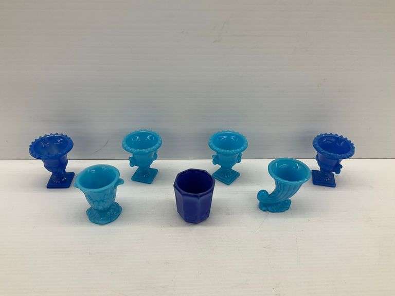 Vintage Akro Agate Blue Glass Vase Collection image