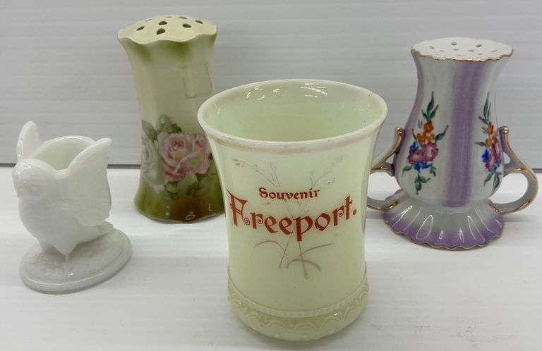 Group of Vintage Hat Pin Holders, Westmoreland Toothpick and Freeport Souvenir UV Reactive image