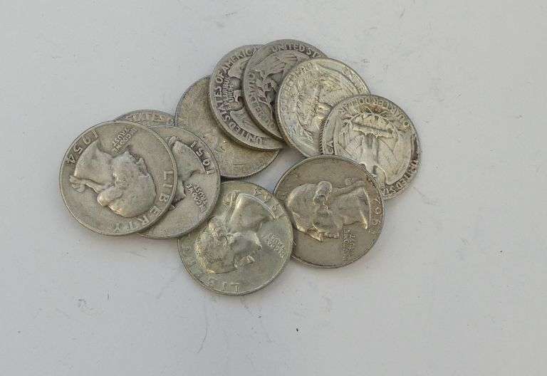 10 Washington Silver Quarters - mixed dates image
