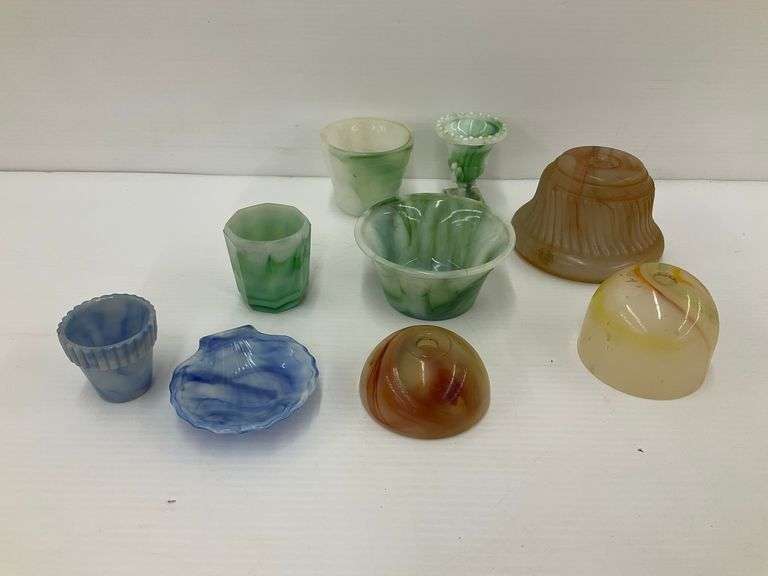 Collection of Vintage Akro Agate Slag Glass Pieces image