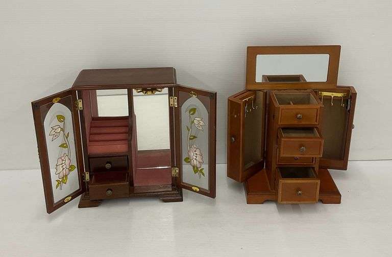 Two Wooden Mirrored Jewelry Boxes image