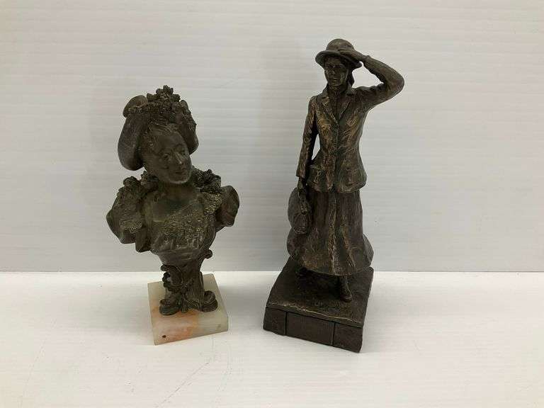 Metal Statue Pair: Annie Moore Ellis Island & Bust Statue image