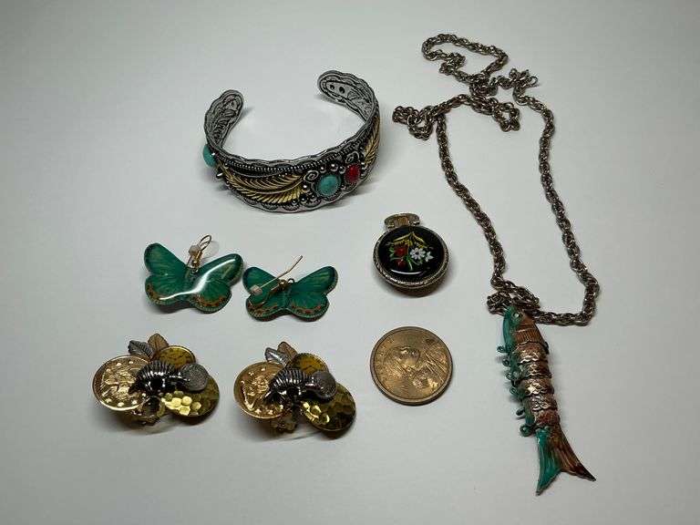 Butterfly Earrings, Cuff Bracelet, Fish Necklace, and Other Jewelry image