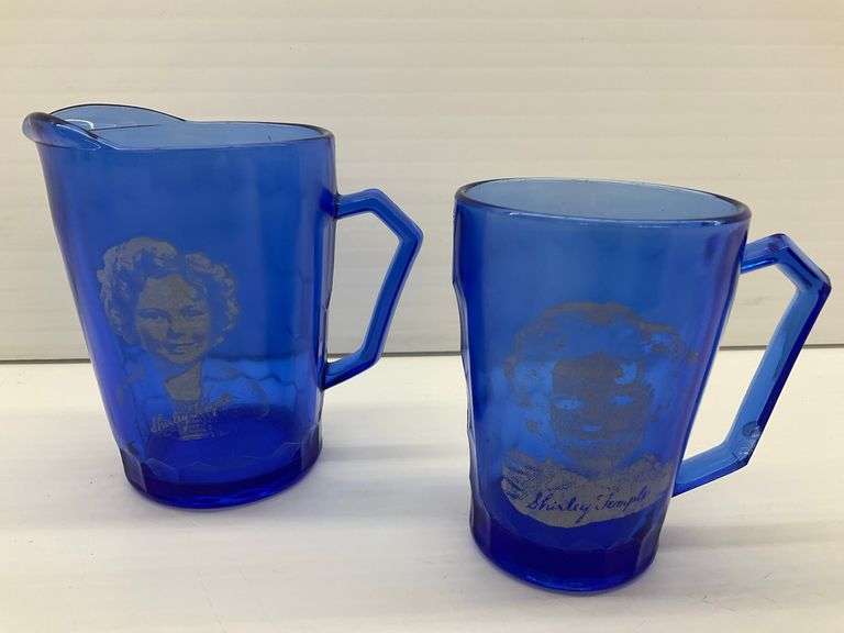 Shirley Temple Cobalt Blue Glass Pitcher and Mug Set image