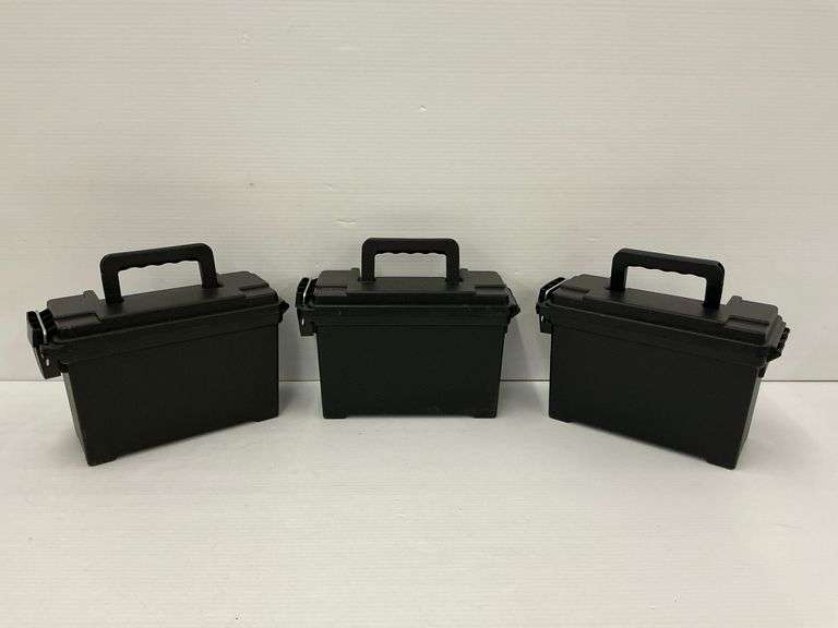 Three Black Plastic Ammo Storage Utility Boxes image