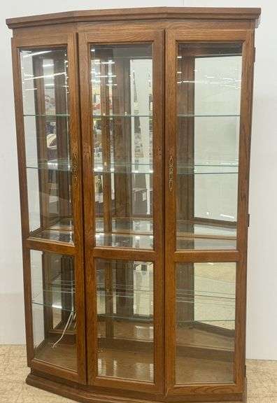 Illuminated Wooden Display Cabinet with Glass Shelves image
