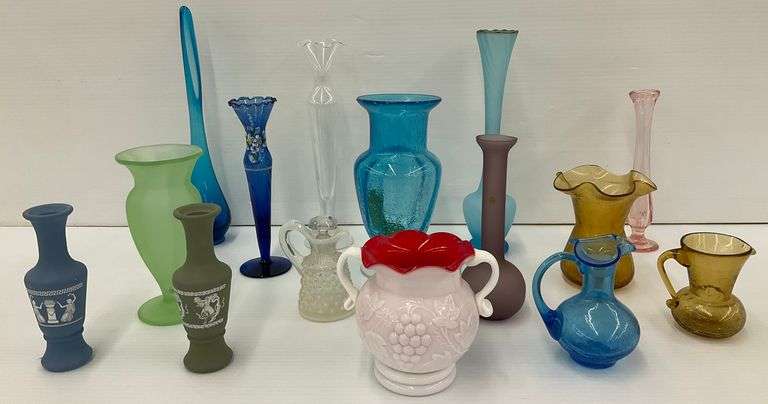Several Vintage Glass Vases and Pitchers image