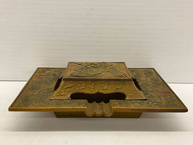 Vintage Ornate Metal Ashtray with Eagle Design image