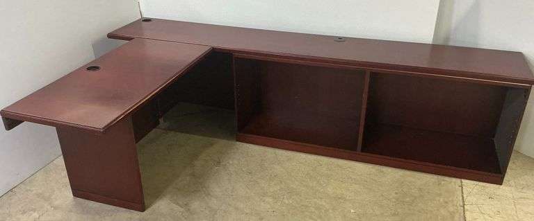 Mahogany Finish L-Shaped Office Desk image