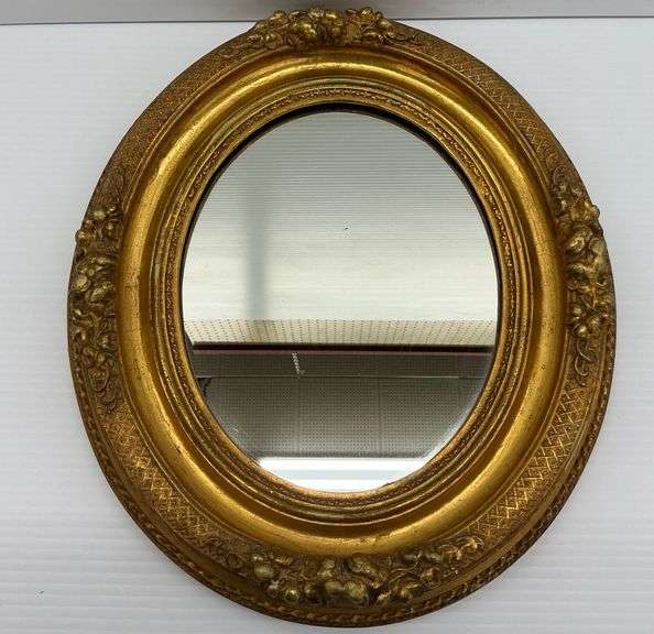 Gilt Framed Oval Wall Mirror with Decorative Detail image