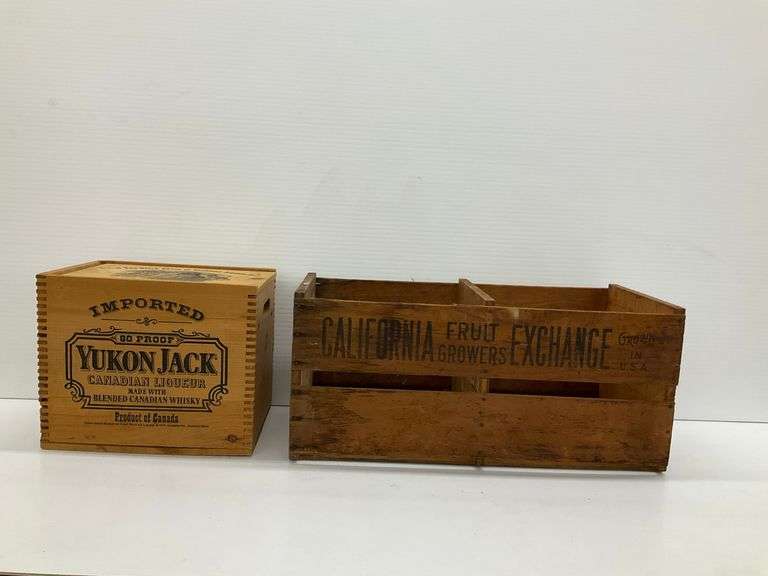 Two Wooden Advertising Boxes: Yukon Jack & California Fruit Exchange image